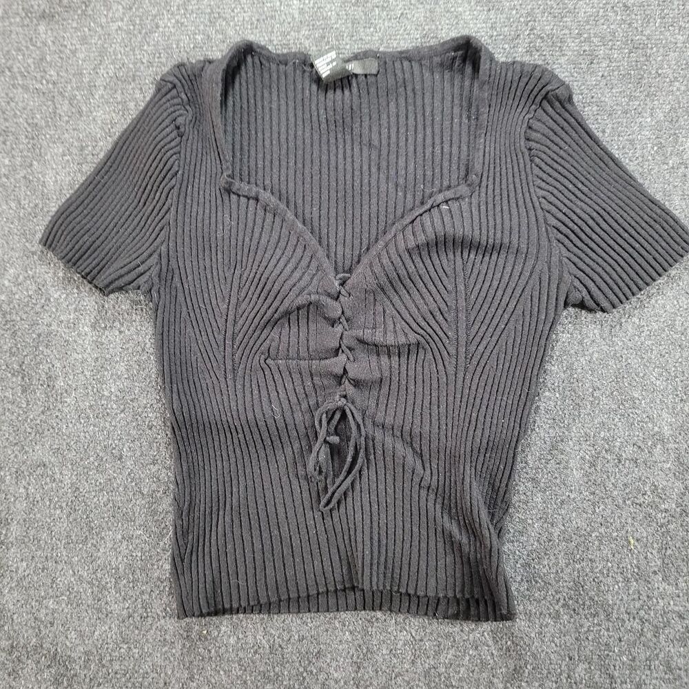 Forever-21 Women's Black and Grey Crop-top